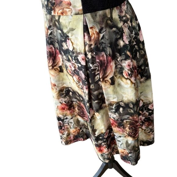 Black Halo Dress Antique Floral A-Line Cocktail Spaghetti Strap Pleated - Picture 4 of 8